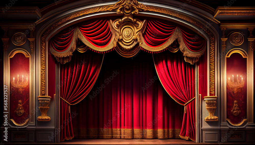 A theater with a red curtain and stage, generative ai - obrazy, fototapety, plakaty 