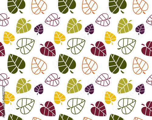 Vector leaf seamless pattern in hand-drawn style. Simple fabric design. Nature print.
