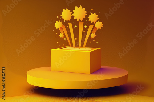 A simple image with fireworks in a yellow background was created for the Diwali festival product display podium. Generative AI