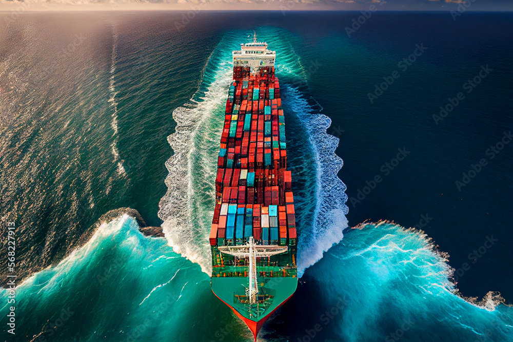 Container vessel by Mediterranean Shipping, drone view. Container Ship ...