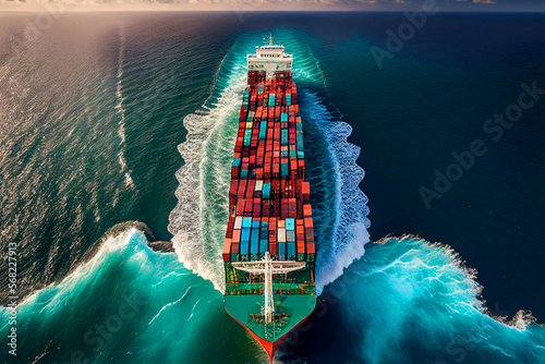 Fotografering Container vessel by Mediterranean Shipping, drone view