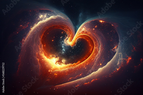 Galaxy swirl space colorful galaxy shaped as a heart illustration Generative Ai