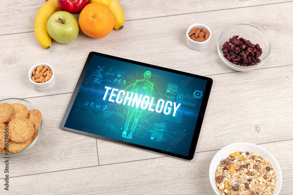Tablet Pc with fruits, medical concept Tablet Pc with fruits, medical concept