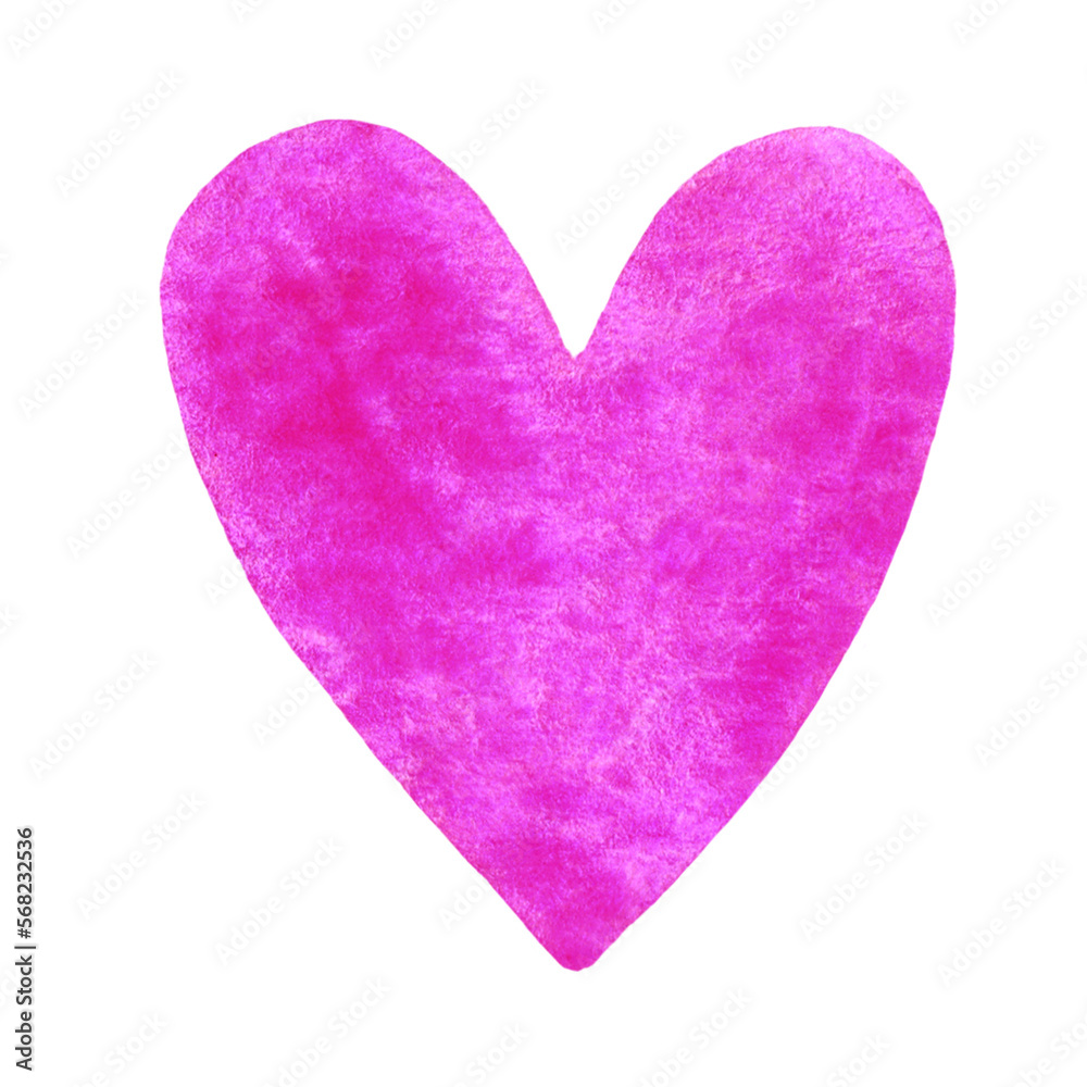 Painted pink watercolor heart with granulation