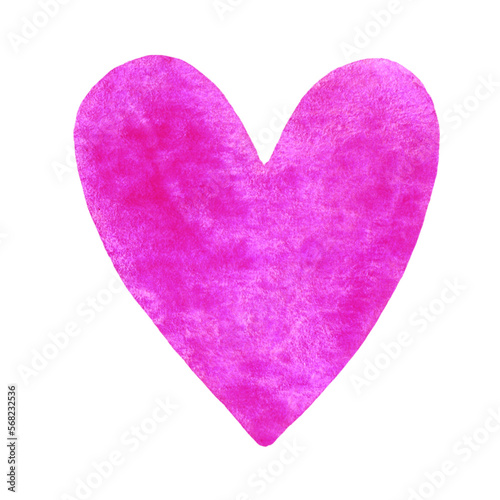 Painted pink watercolor heart with granulation