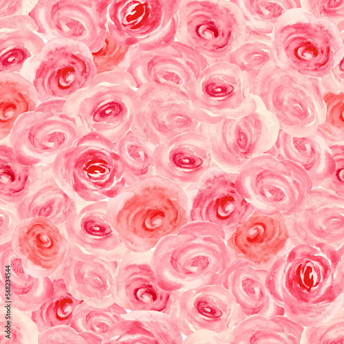 Watercolor seamless pattern with abstract pink roses. Hand drawn floral illustration isolated on white background. 