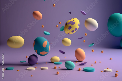 Colorful flying Easter eggs, Generative AI