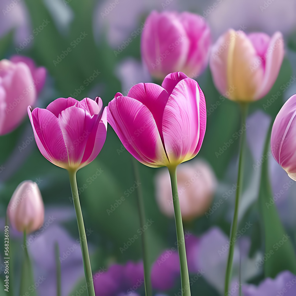 Fototapeta premium pink tulips in the garden created using Generative AI