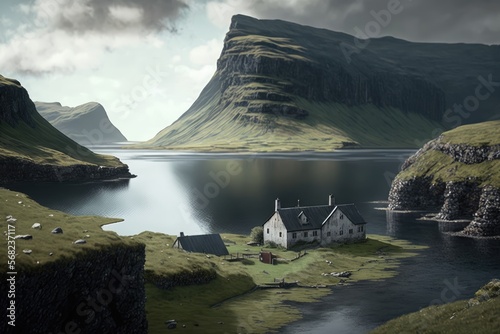 Faroe Islands of Denmark landscape, created with generative ai photo