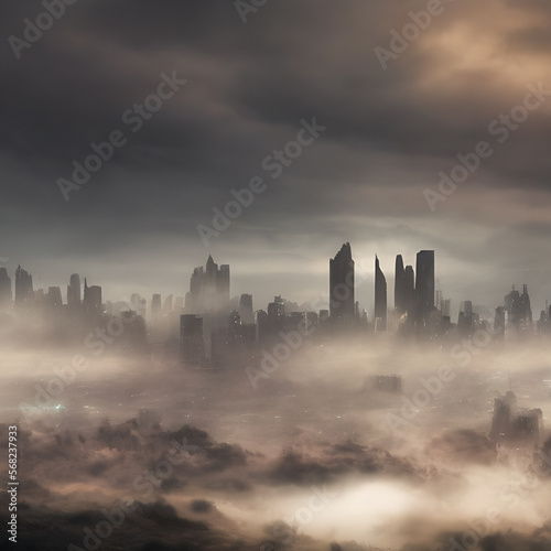 Abstract fictional scary dark wasteland city background