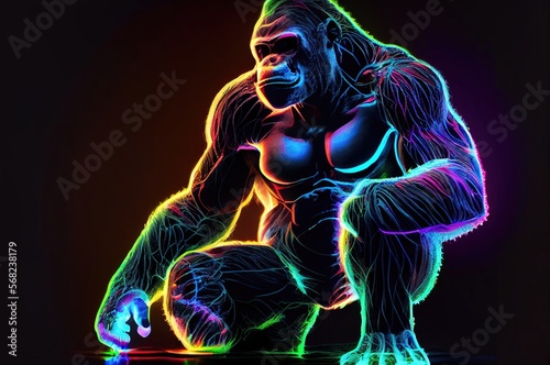 Gorilla Kneeling Multi Color Style Generative AI © Johnathan