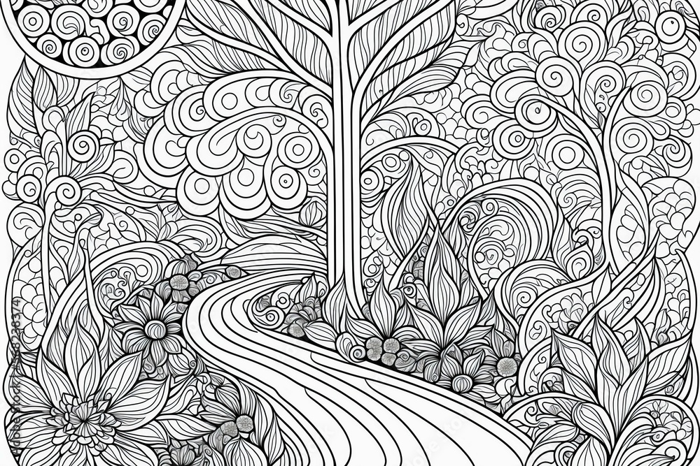nature coloring page Stock Illustration | Adobe Stock