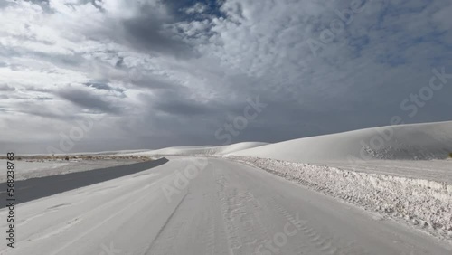 Drive into White Sands National Park New Mexico POV style.  photo