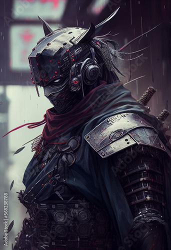 TECHNO NINJA, GENERATIVE AI, Perfect Phone WALLPAPER or POSTER, Illustration,sci-fi, cyborg photo