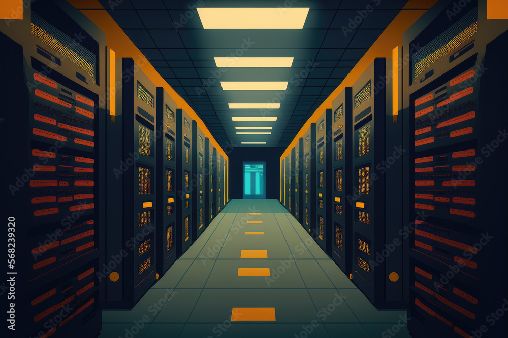 Fototapeta premium modern server room at a data center that is symmetrical and well lit. Generative AI