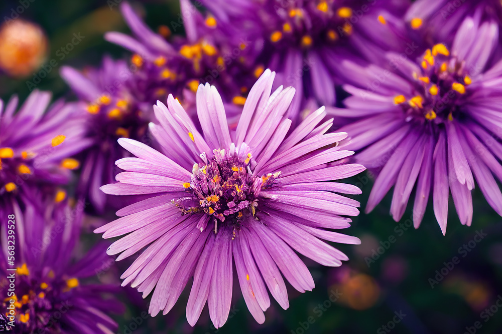 Aster Flowers, Illustration, Generative AI Aster Flowers, Illustration, Generative AI
