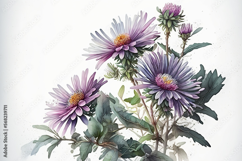 Obraz premium Aster Flowers, Illustration, Generative AI