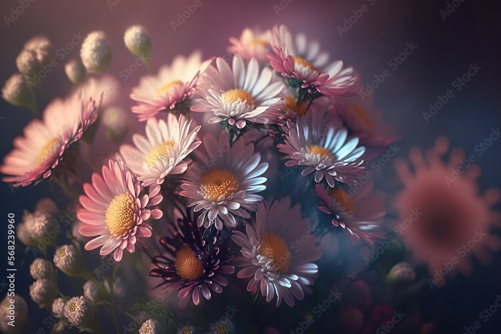 Aster Flowers, Illustration, Generative AI Aster Flowers, Illustration, Generative AI