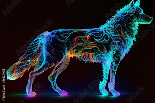 Wolf  Multi Color Style Looking Away Generative AI