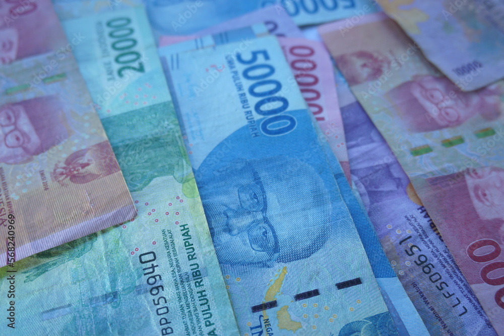 Obraz premium Stock photo of Indonesian rupiah, the official currency of Indonesia. world currency
