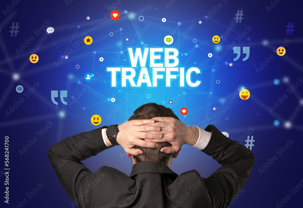 Rear view of a businessman, social media concept Rear view of a businessman, social media concept
