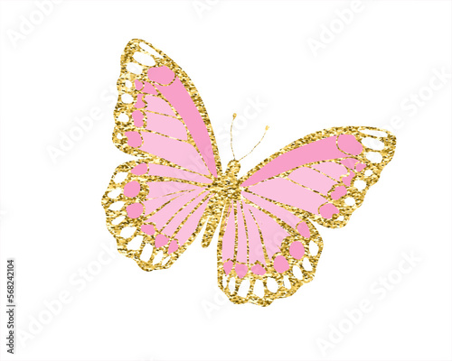 butterfly on white background golden glitter 