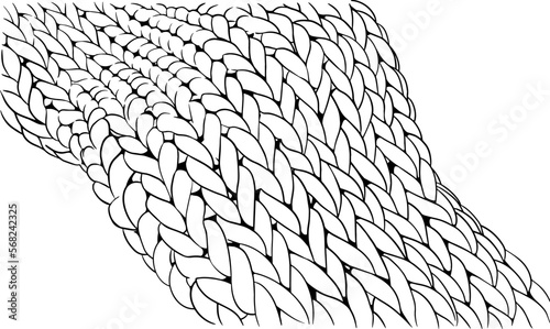 Black and white vector sketch illustration of knitted surface