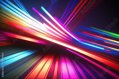 Futuristic technology abstract background with lines for network, big data, data center, server, internet, speed. Abstract neon lights into digital technology tunnel. Ai generative.