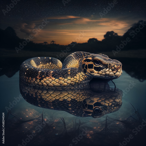 Illustration of an anaconda in the water
