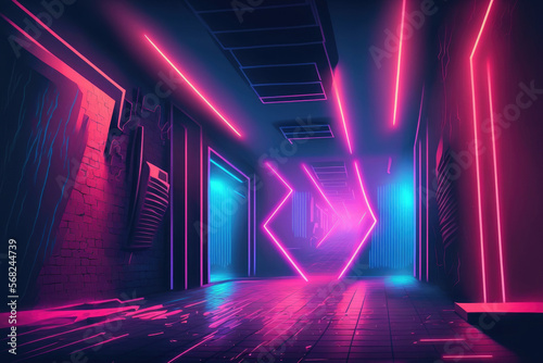 modern lighting. Background in cyberpunk. ethereal lasers Blue and pink. Generative AI