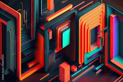 Close-up 3d neon illustration. Futuristic technology abstract background with lines for network  big data  data center  server  internet  speed. Abstract neon lights into. Ai generative.