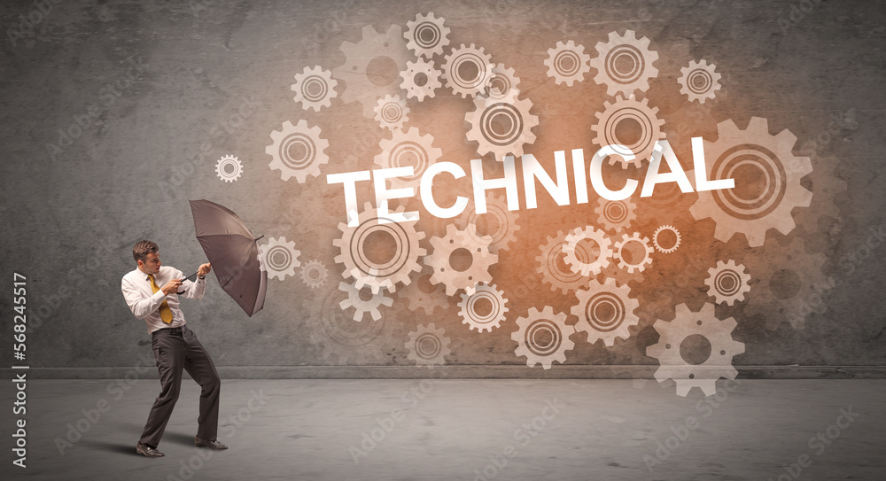 Businessman defending with umbrella concept