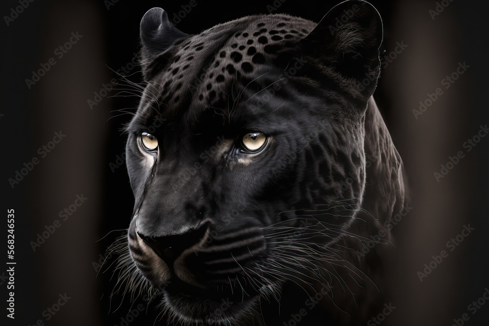 Black backdrop with a of a black panther. Generative AI