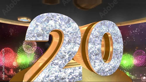 20th anniversary animation in gold and diamonds with fireworks background, 
Animated 20 years anniversary Wishes in 4K 
