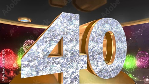 40th anniversary animation in gold and diamonds with fireworks background, 
Animated 40 years anniversary Wishes in 4K 
