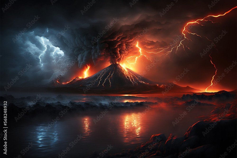 Beautiful Vulcan eruption, Vulkan thunderstorm, Storm, Lightning bolt ...