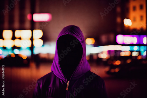 Suspicious Dark Cloaked Entity with Blurred Features in Busy Urban Setting Generative AI Photo