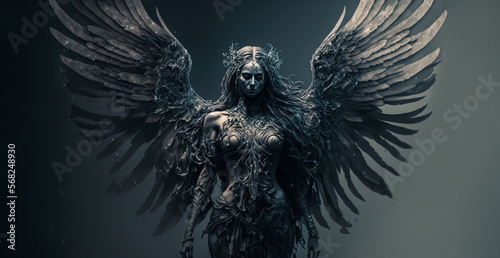  Fallen dark angel with wings. digital ai art