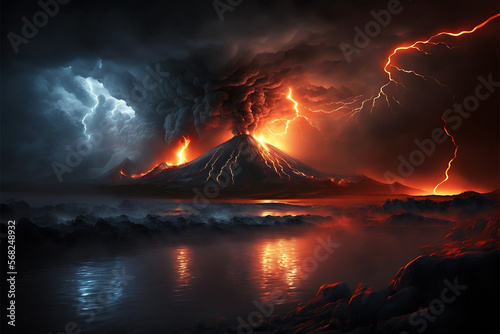 Beautiful Vulcan eruption  Vulkan thunderstorm  Storm  Lightning bolt  river