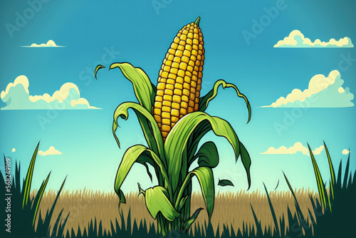 Corn on the stalk in the field. Generative AI photo