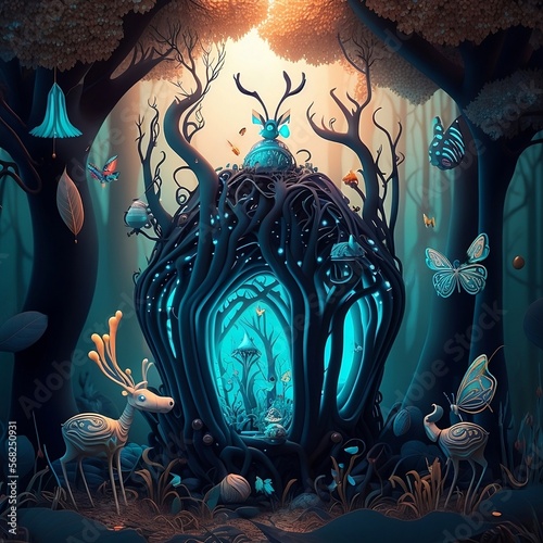 A collection osf psychedelic fantasy colorful landscapes created using AI Tools portrays emotions and magic of nature photo