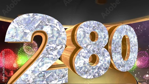 280th anniversary animation in gold and diamonds with fireworks background, 
Animated 280 years anniversary Wishes in 4K  photo