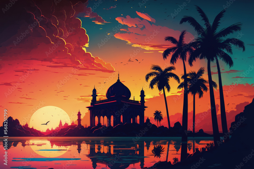 Surreal Sunset Sky, India. Generative AI