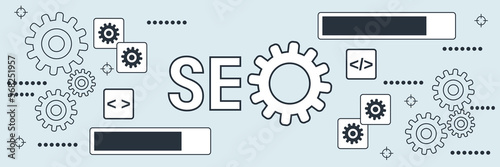 SEO optimization, information processing, web search flat contour style vector concept illustration