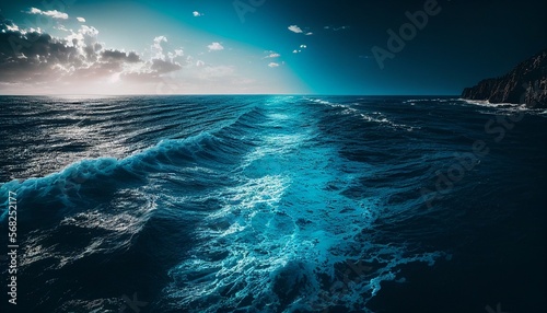 Blue Sea, Dark blue ocean. Generative AI