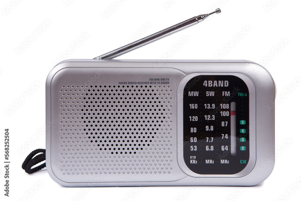 Portable retro radio isolated on white background