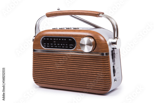 Portable retro radio isolated on white background