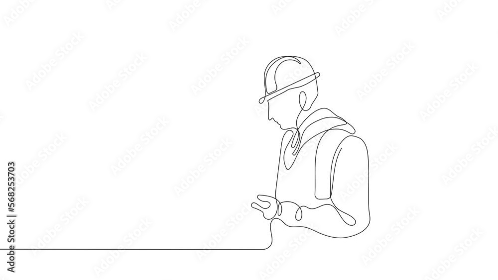 Animated drawing of continuous line draw architect meeting at construction site to talk blueprint design to team member. Building architecture concept. Single line animation. High quality 4k footage Animated drawing of continuous line draw architect meeting at construction site to talk blueprint design to team member. Building architecture concept. Single line animation. High quality 4k footage