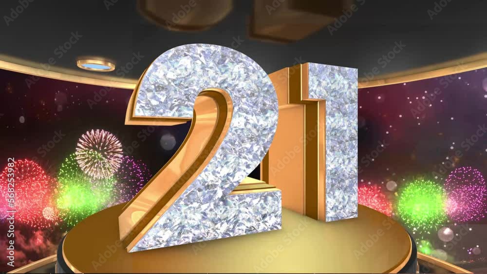 21st birthday animation in gold and diamonds with fireworks background ...
