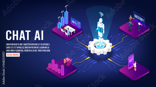 Artificial Intelligence(AI) concept with ChatGPT, artificial intelligence chatbot, Machine learning, digital Brain future technology.  Vector Illustration eps10